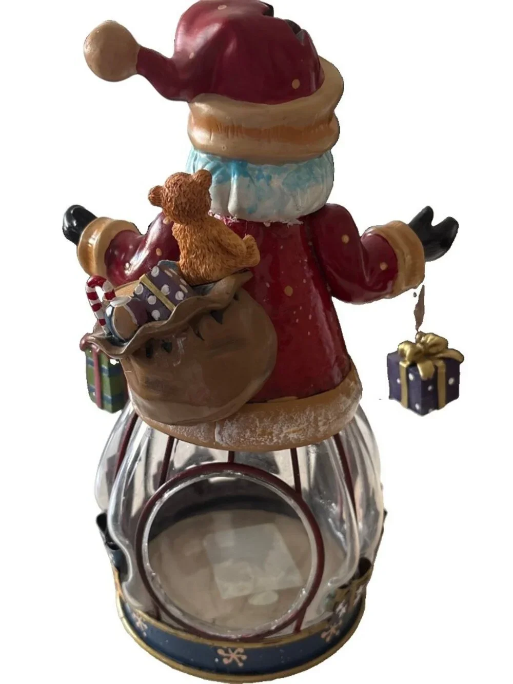 Santa Claus Vintage Glass and Metal Christmas Tea Light Holder-10”